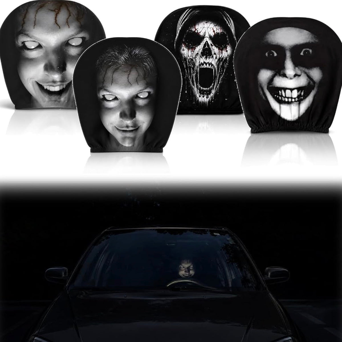 Halloween Scary Face Car Headrest Covers – 2 Piece Set