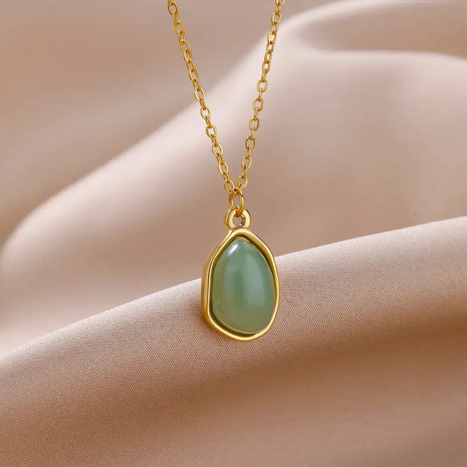 Dainty Stainless Steel Green Aventurine Necklace