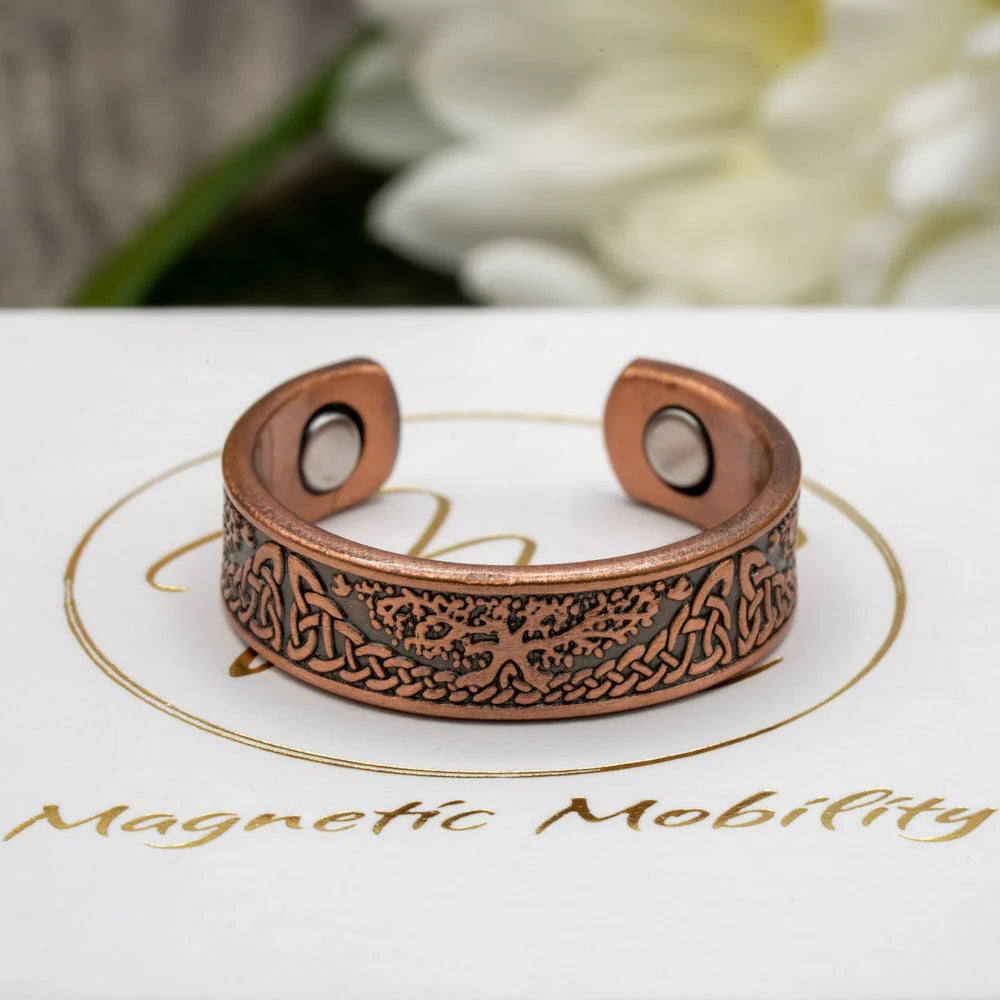 Adjustable Ultra Strength Pure Copper Magnetic Ring (99.99% Copper) Tree of Life Design