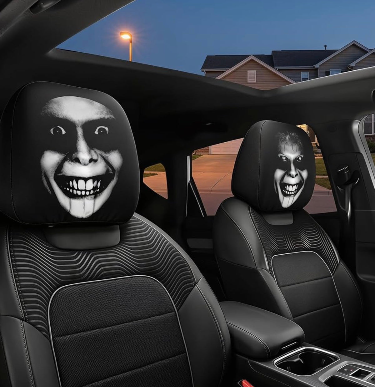 Halloween Scary Face Car Headrest Covers – 2 Piece Set
