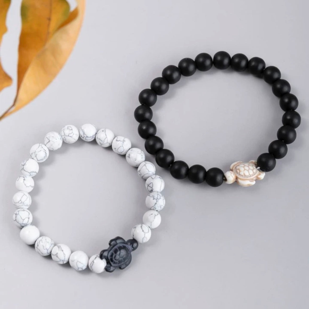 Distance Turtle Bracelets (Howlite x Matte Onyx) 2pc