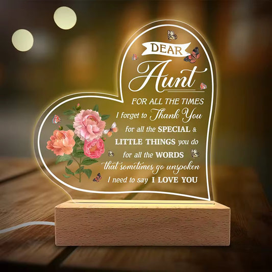 Mother’s / Aunt Love 3D Acrylic USB Night Lamp With Wooden Base