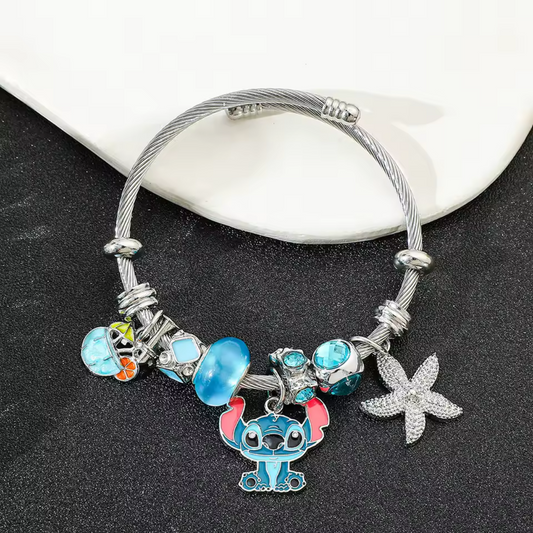 Stainless Steel Stitch Hawaiian Charm Bracelet