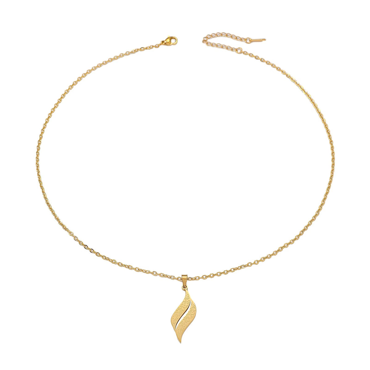 “With Hardship Comes Ease” Arabic Calligraphy Leaf Necklace