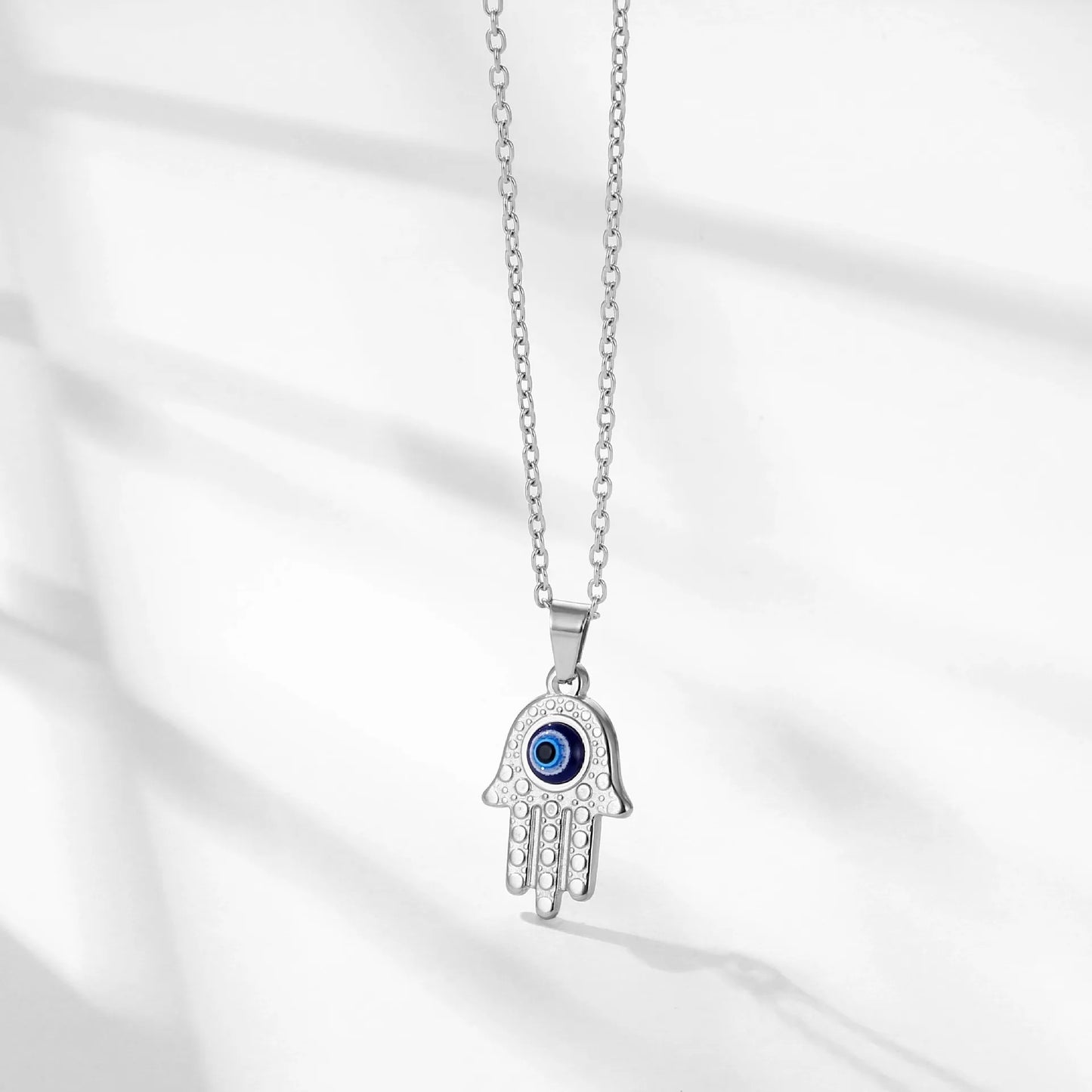 Sterling Silver Evil Eye Hamsa Set (Necklace & Earrings)