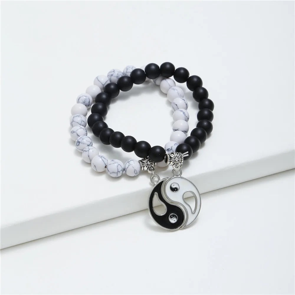 Yin & Yang Natural Stone Distance Bracelets 2pc