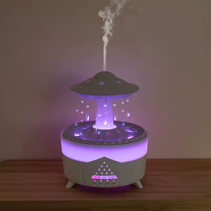 White UFO Rain Humidifier, 7-Color LED Aroma Diffuser + Remote Control
