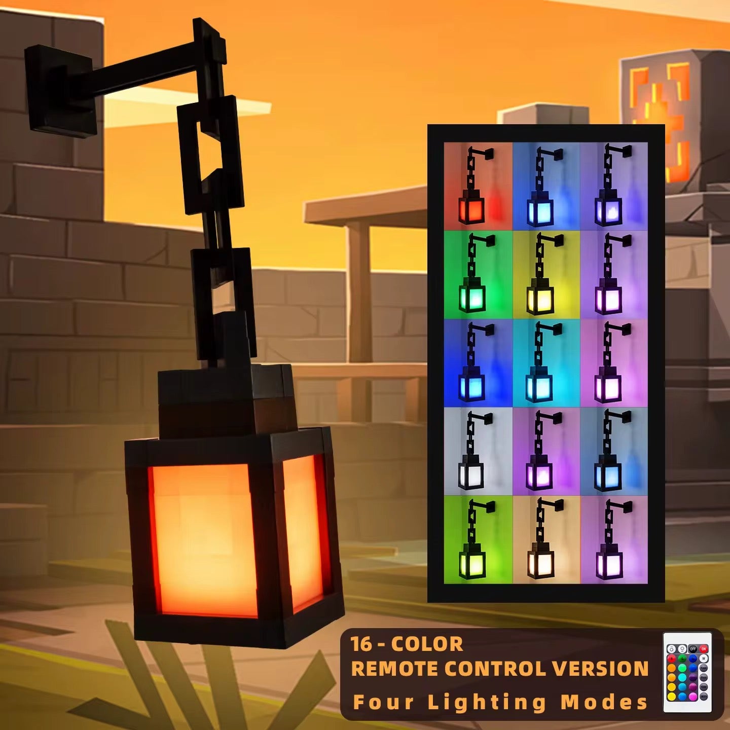 Minecraft Pixelated LED Wall Lantern Lamp + Remote Control