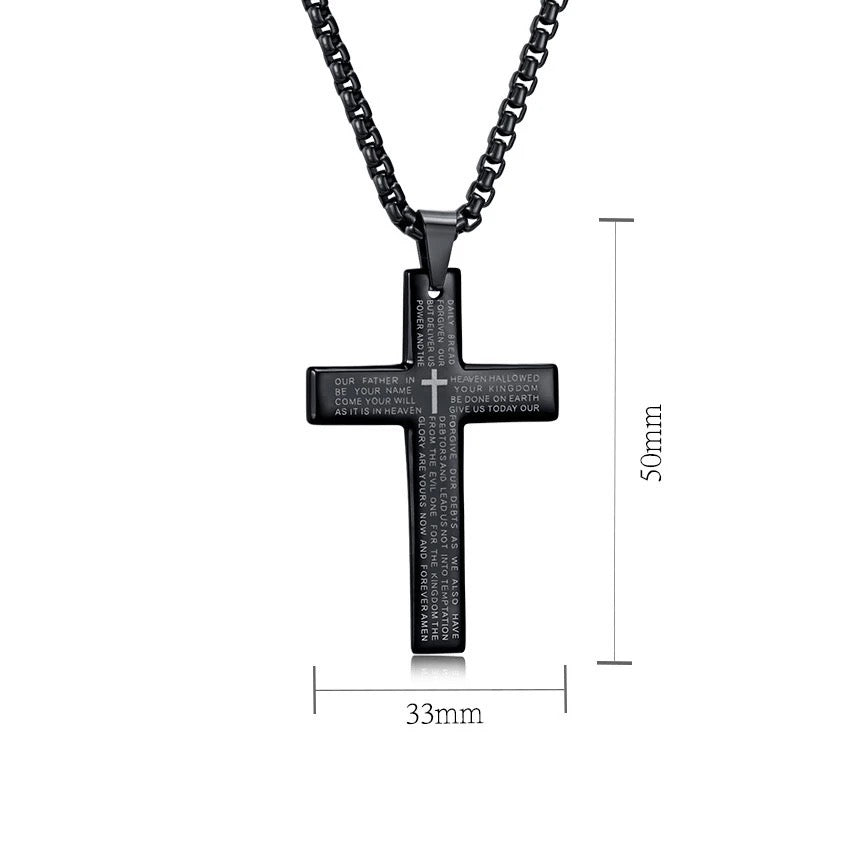 Stainless Steel Christian Cross Necklace With “Our Father Prayer” Engraved