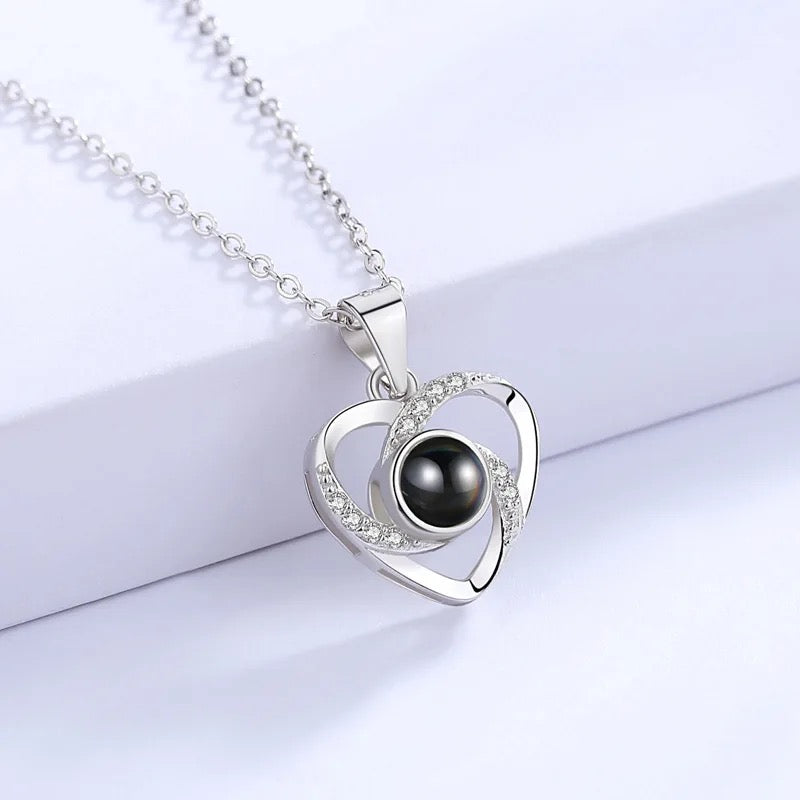 Stainless Steel Projection of “I Love You” in 100 Languages Heart Necklace