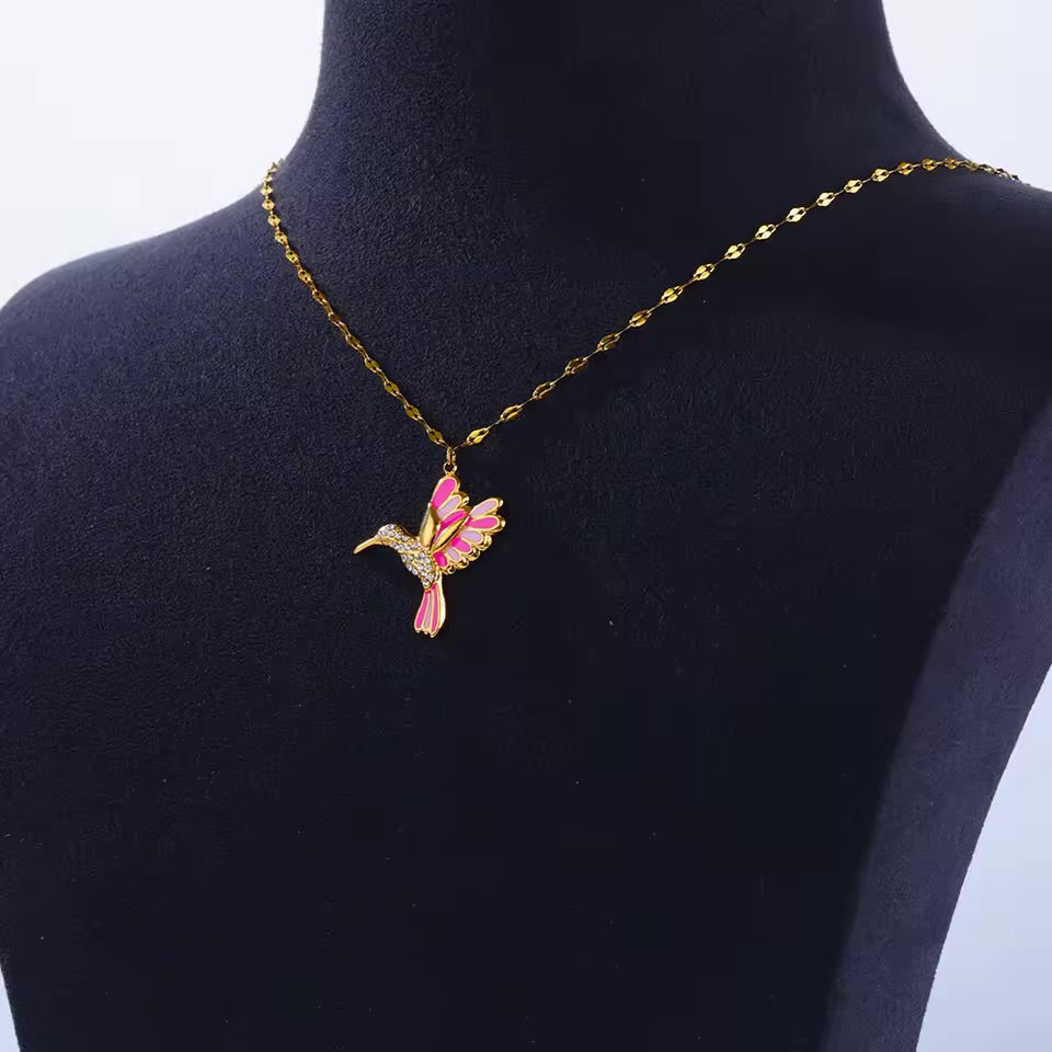 Stainless Steel Zircon Hummingbird Necklace