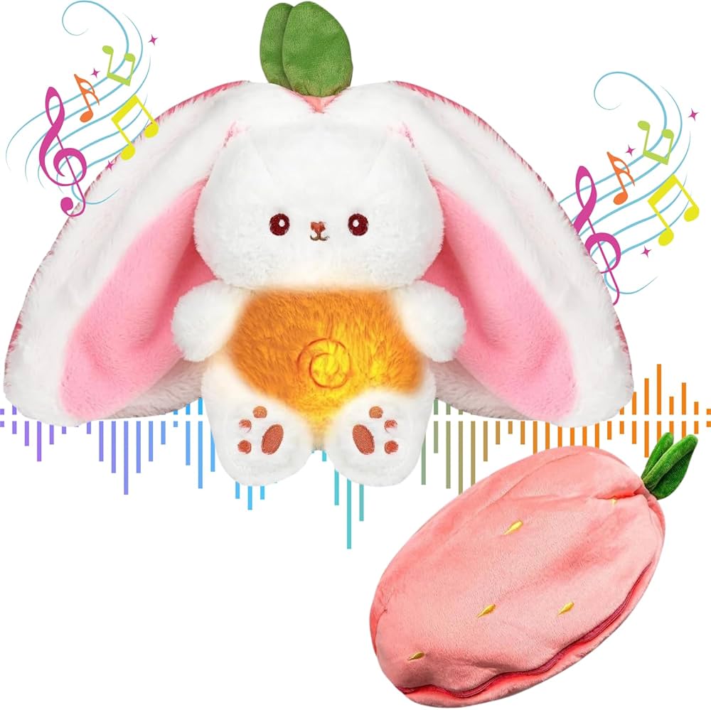 Strawberry Bunny Breathing Plush with Soothing Baby Music