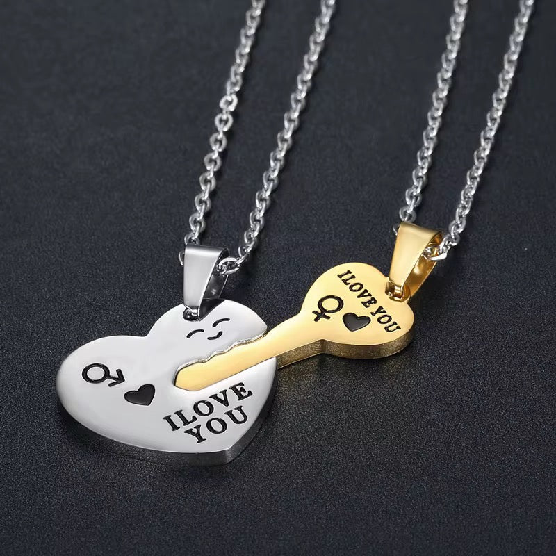 Stainless Steel Couples/ Relationship/ Friendship Love Necklace 2pc Key & Heart