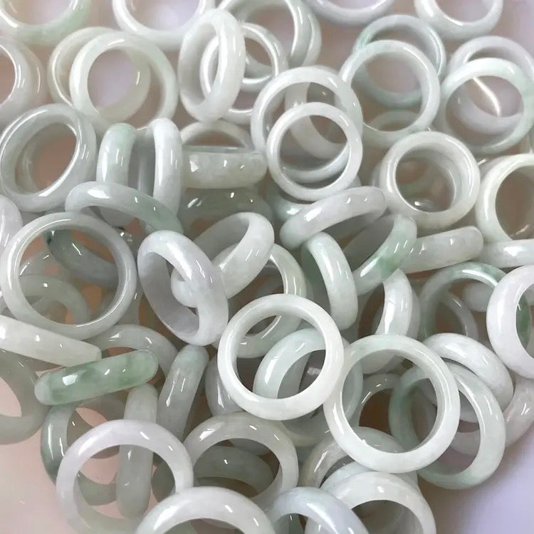 Natural Stone Solid Jade Rings (White & Green Jade)