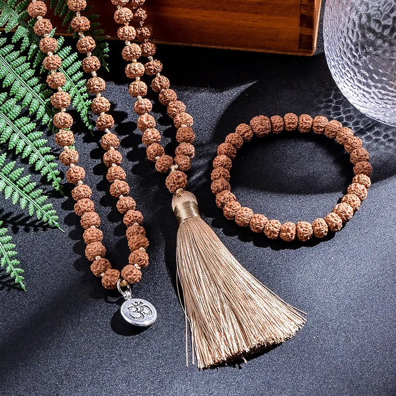 108 Beads Rudraksha Mala Prayer Necklace - OM Charm