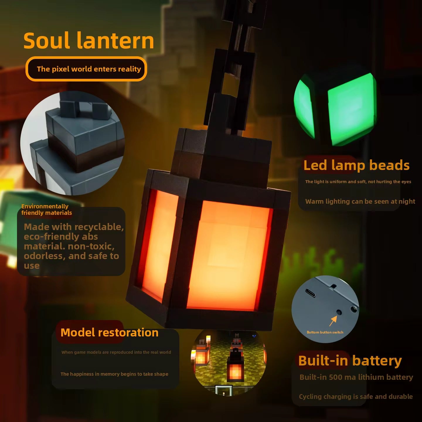 Minecraft Pixelated LED Wall Lantern Lamp + Remote Control