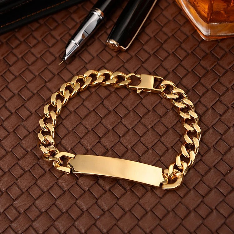 Customizable 18k Gold-Filled Stainless-Steel Cuban Bracelet with Engraving