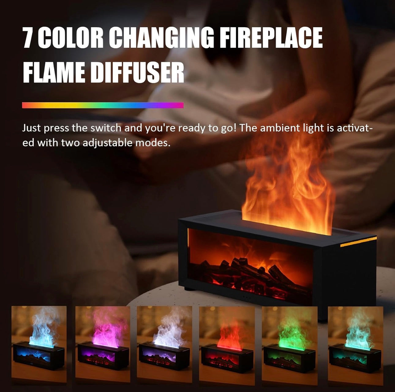 7 Color Fireplace Humidifier & Diffuser + Remote