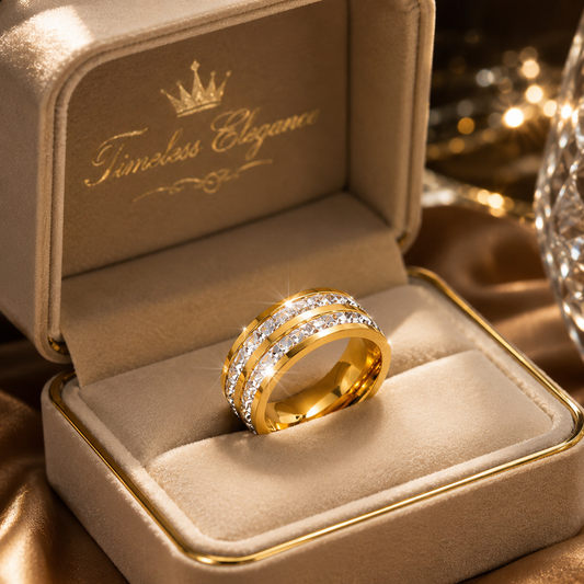 Stainless Steel 2 Layer Zircon Stone Ring