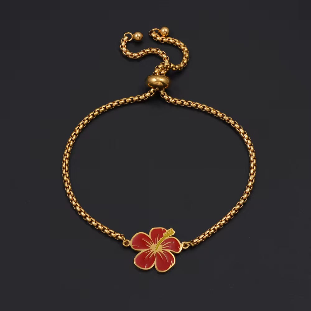 Stainless Steel Hibiscus Adjustable Bracelets