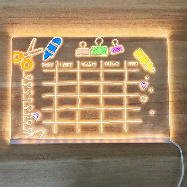 LED Erasable Luminous Acrylic Coloring Writing Board with 7 Color Pens