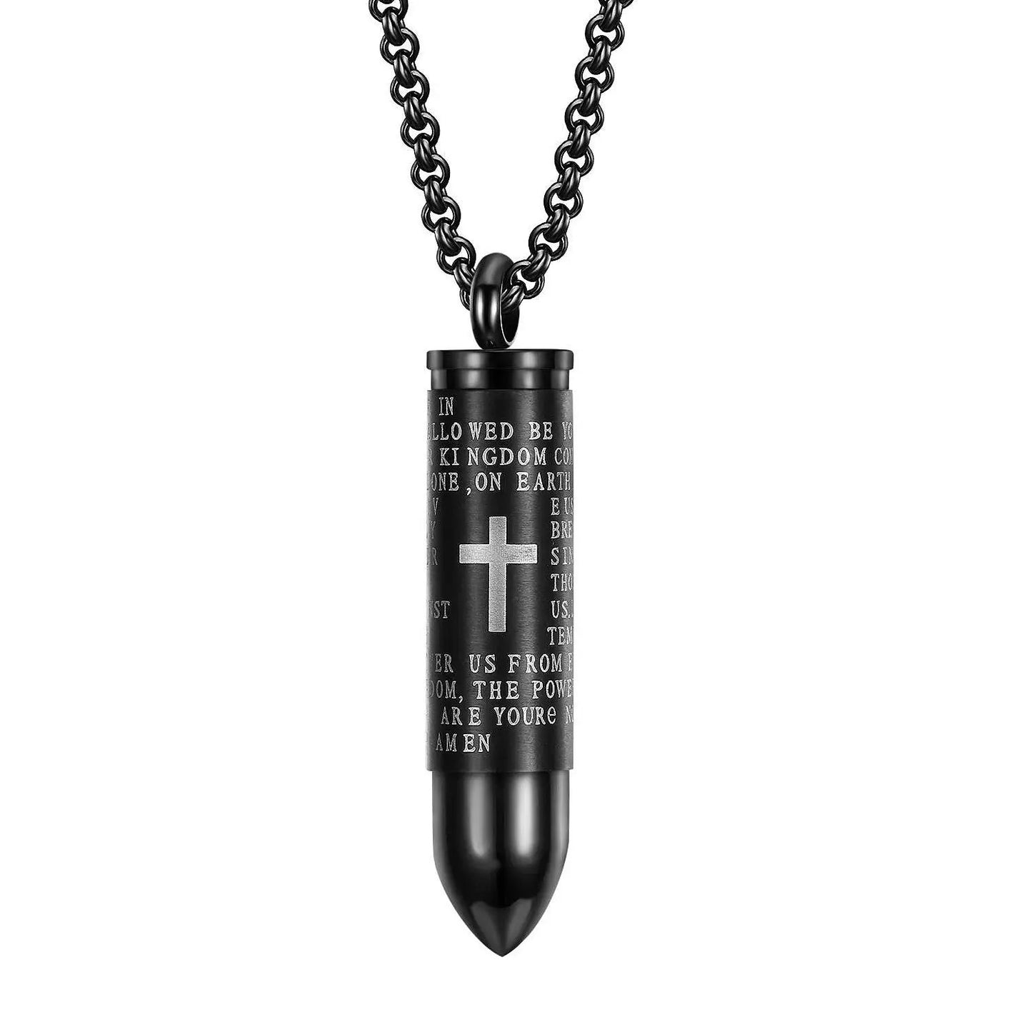 Stainless Steel Bullet Capsule Prayer Necklace