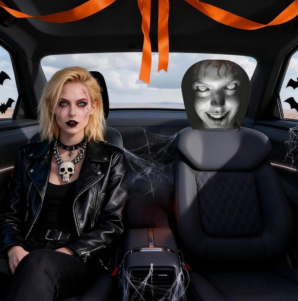 Halloween Scary Face Car Headrest Covers – 2 Piece Set
