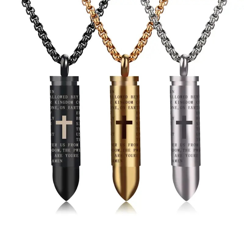 Stainless Steel Bullet Capsule Prayer Necklace