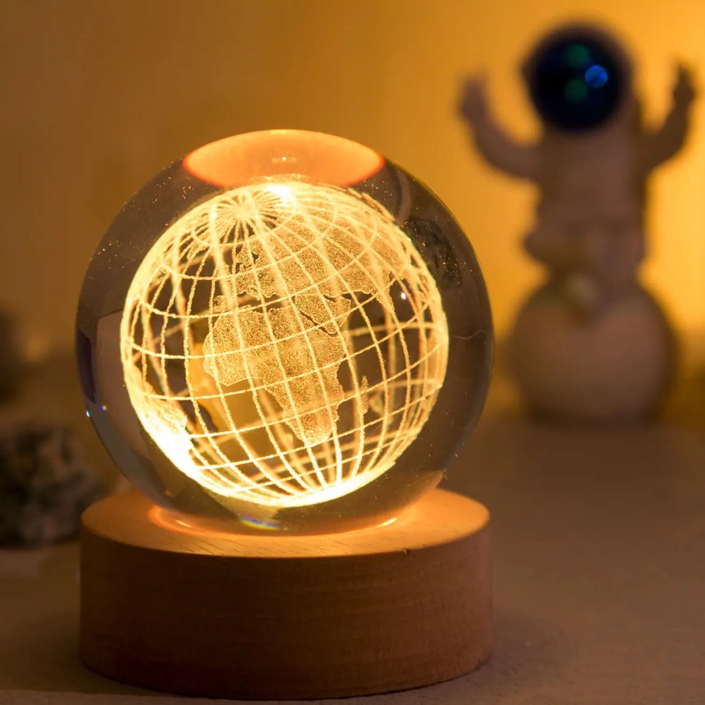 3D Laser Engraved Glass Crystal Ball Lamp Universe Astronomy Decor (Earth)