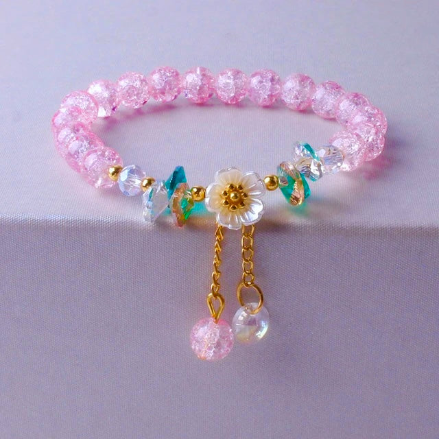 Glass Crystal Floral Charm Bracelet (8MM)