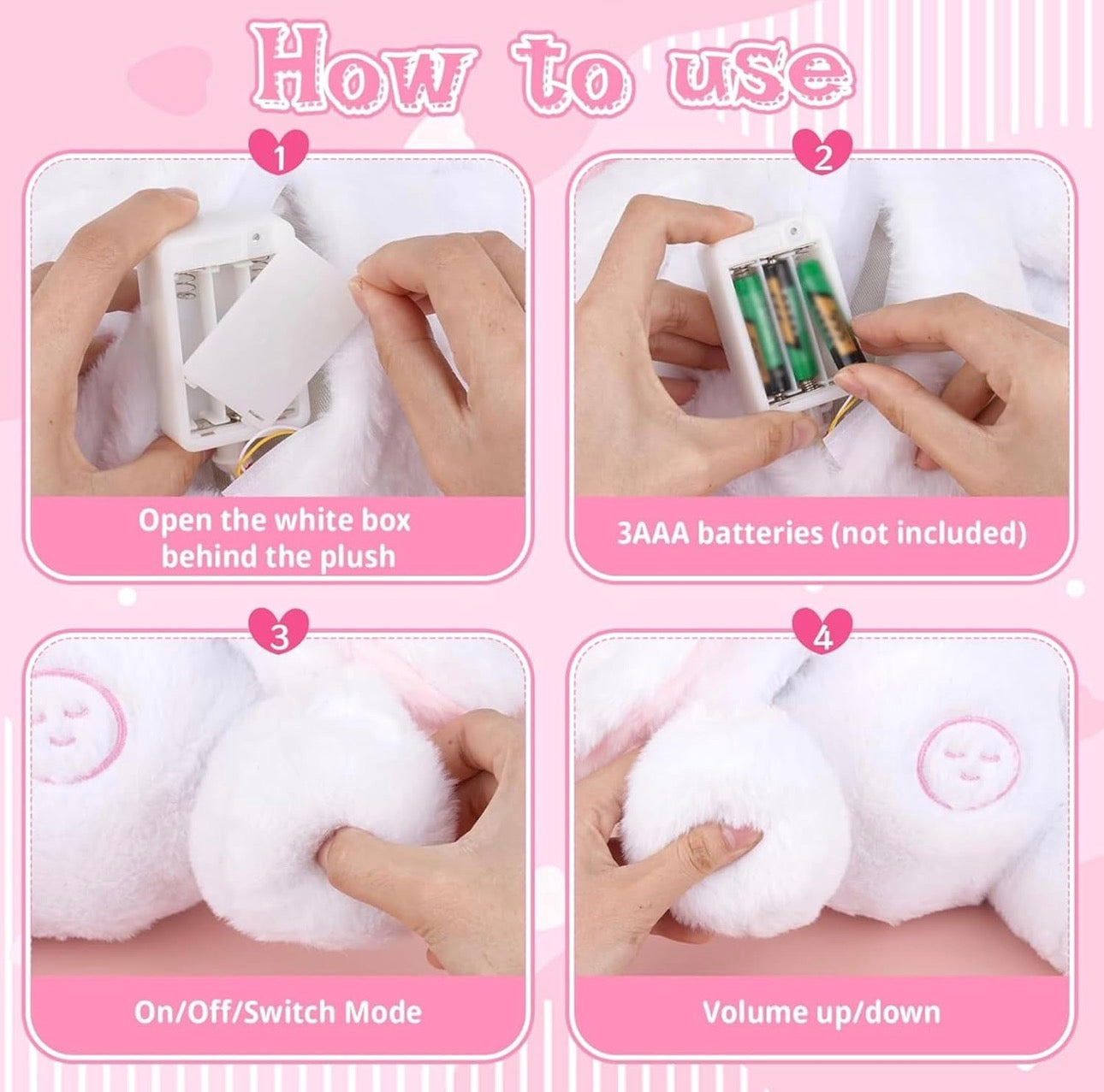 Strawberry Bunny Breathing Plush with Soothing Baby Music
