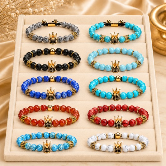 Natural Stone Royal Crown Bracelets (8mm beads)