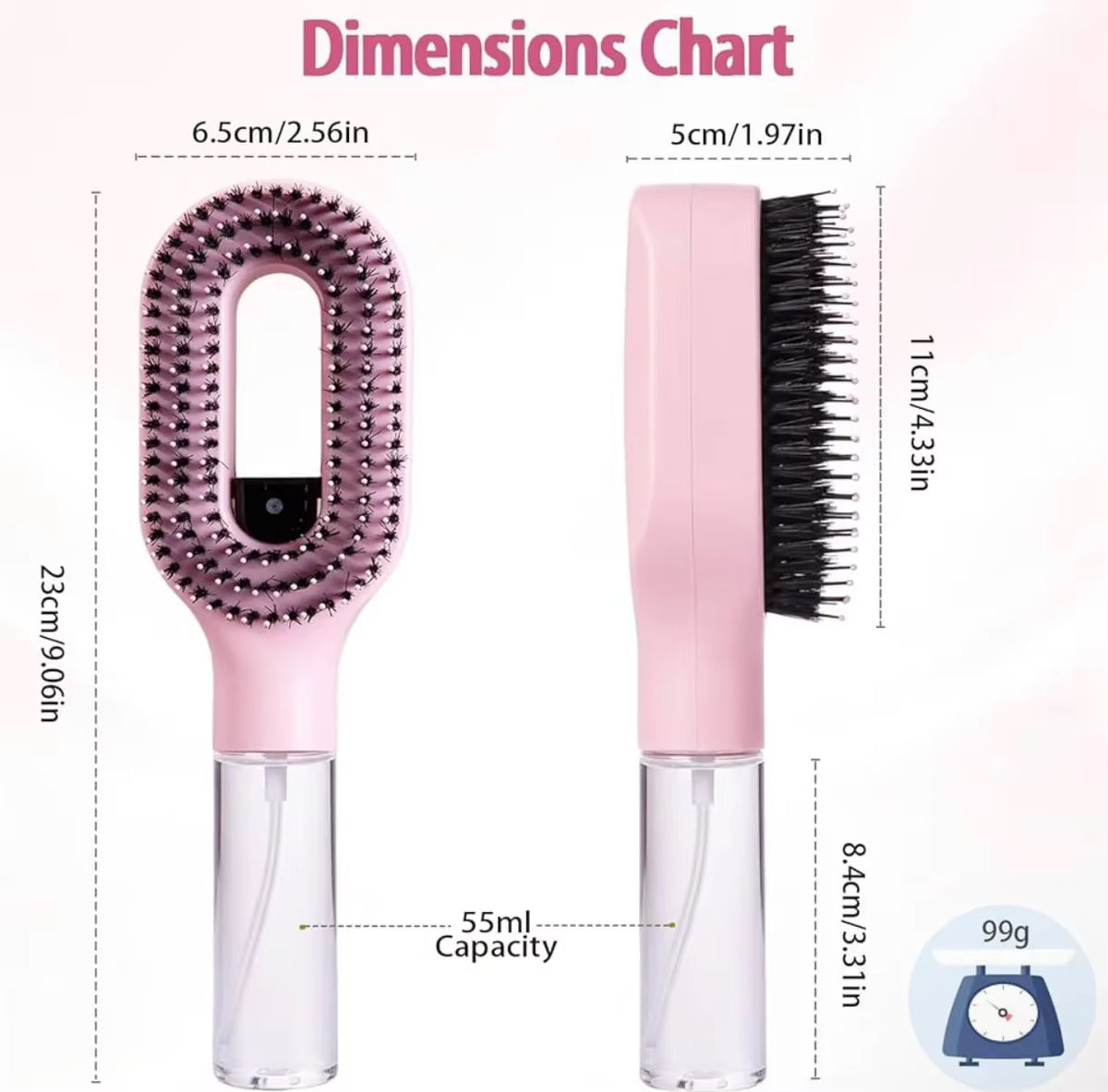 2-in-1 Ionic Hair Mist Brush with Built-In Spray Bottle – Pink