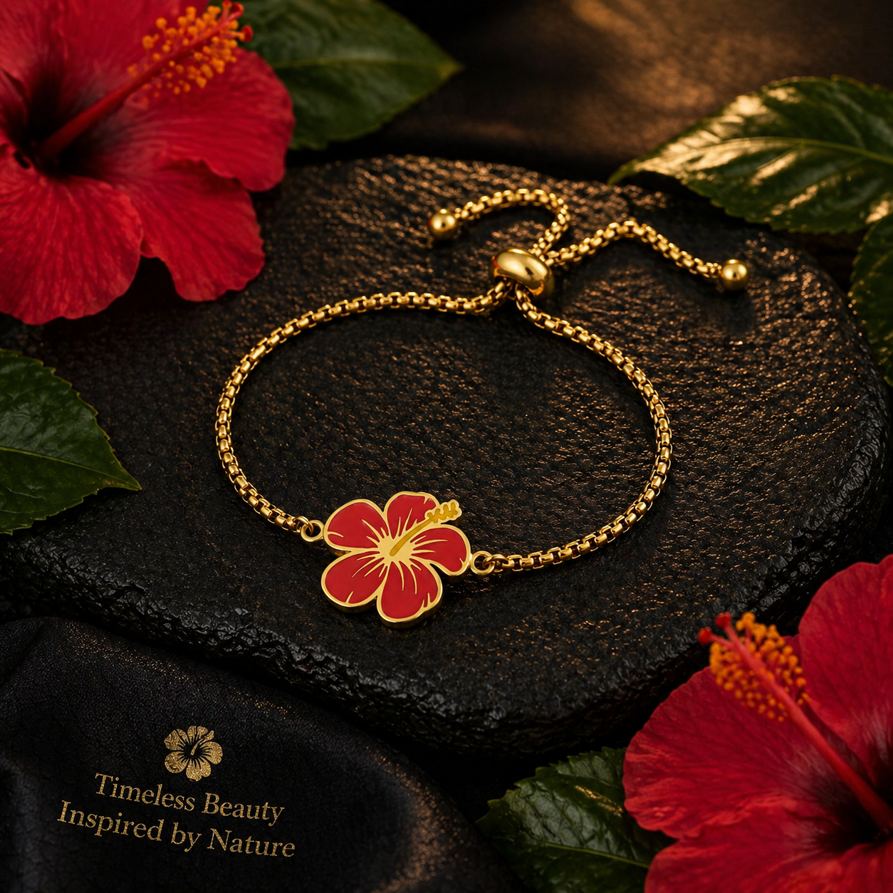 Stainless Steel Hibiscus Adjustable Bracelets