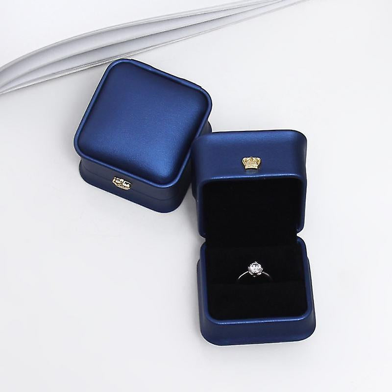 (Premium Packaging) High Quality Leather Velvet Lined Crown Jewelry Ring Box - Engagement Ring Box