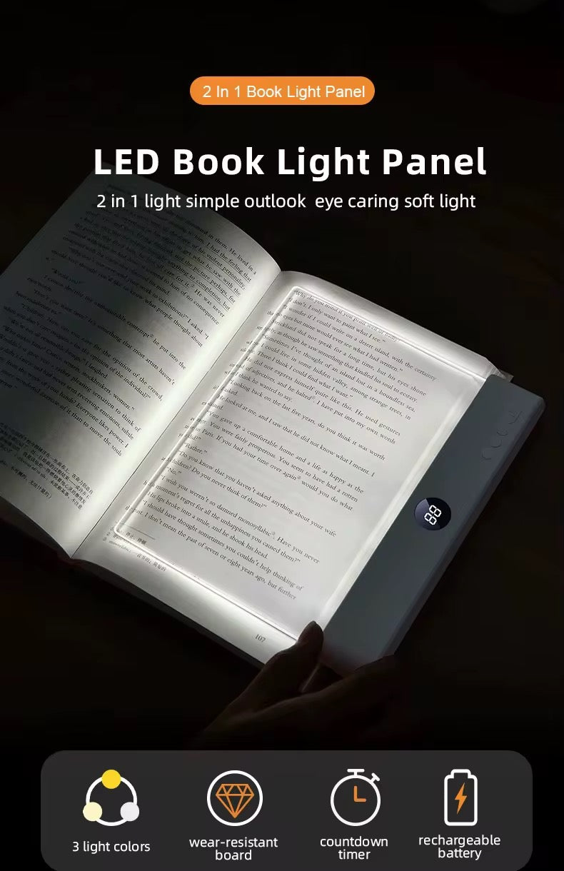 Rechargeable Full-Page 2 in 1 LED Acrylic Panel Reading Book Light – 3 Color Mode