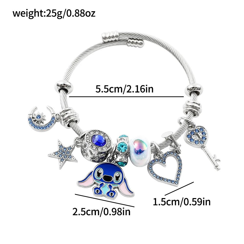 Stainless Steel Stitch Blue Zircon Charm Bracelet