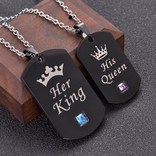 Stainless Steel King & Queen Necklace Set 2pc