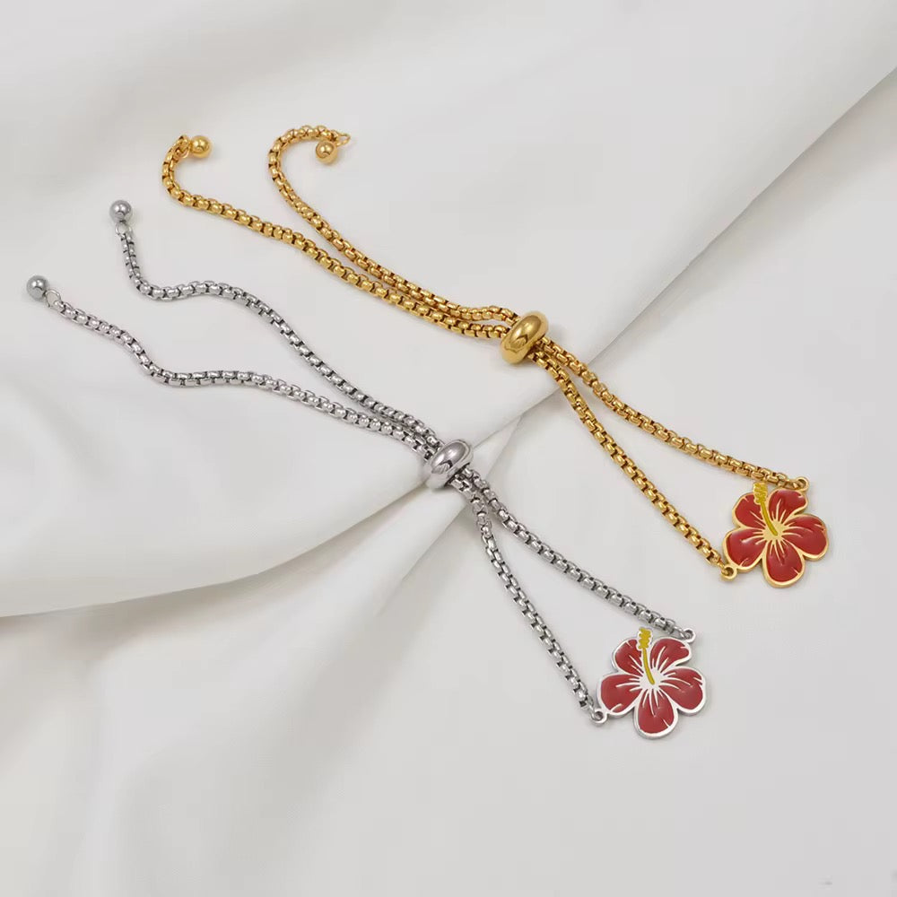 Stainless Steel Hibiscus Adjustable Bracelets
