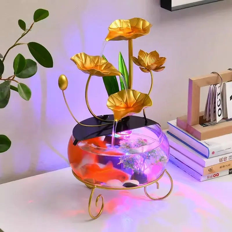 Lotus Leaf Indoor Mini Water Fountain With Ring Light