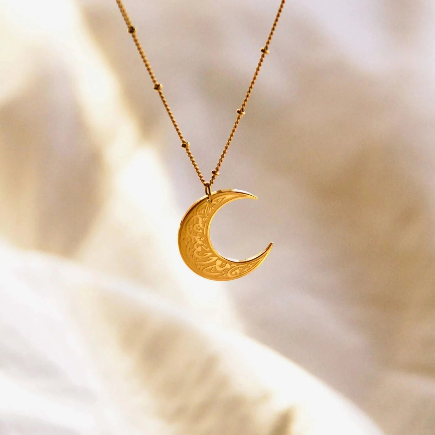 Stainless Steel Islamic "With Hardship Comes Ease" | Crescent Necklace