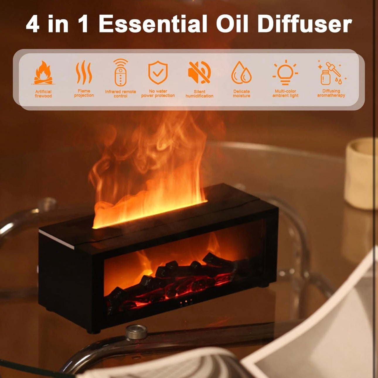 7 Color Fireplace Humidifier & Diffuser + Remote