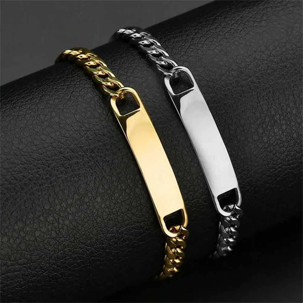 Customizable 18k Gold-Filled Stainless-Steel Cuban Bracelet with Engraving