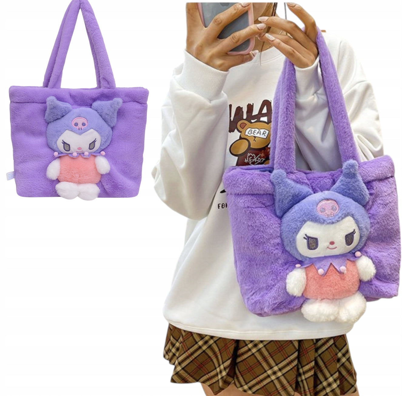 Kuromi Plush Travel Tote Bag