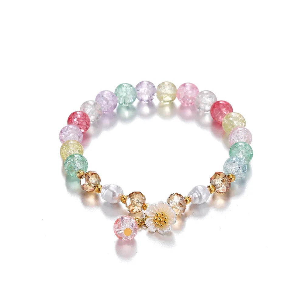 Glass Crystal Floral Charm Bracelet (8MM)