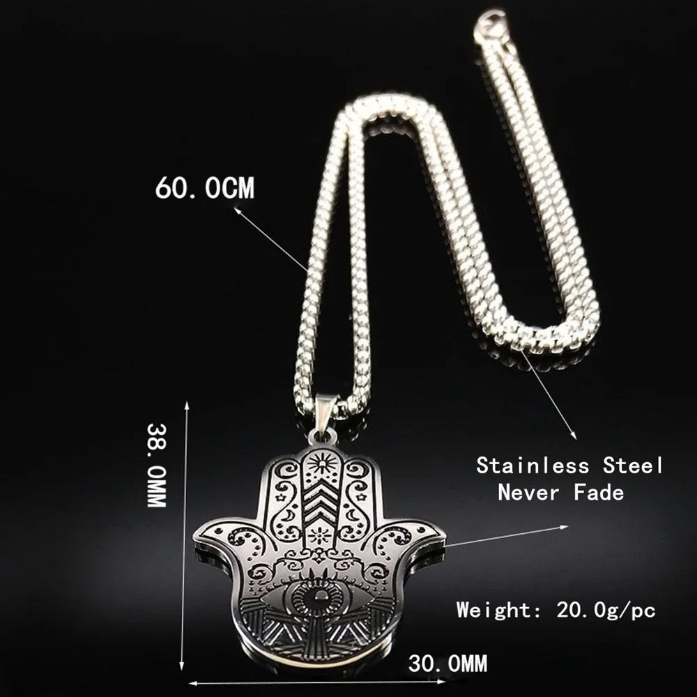 Stainless Steel Evil Eye Hamsa Hand Necklace