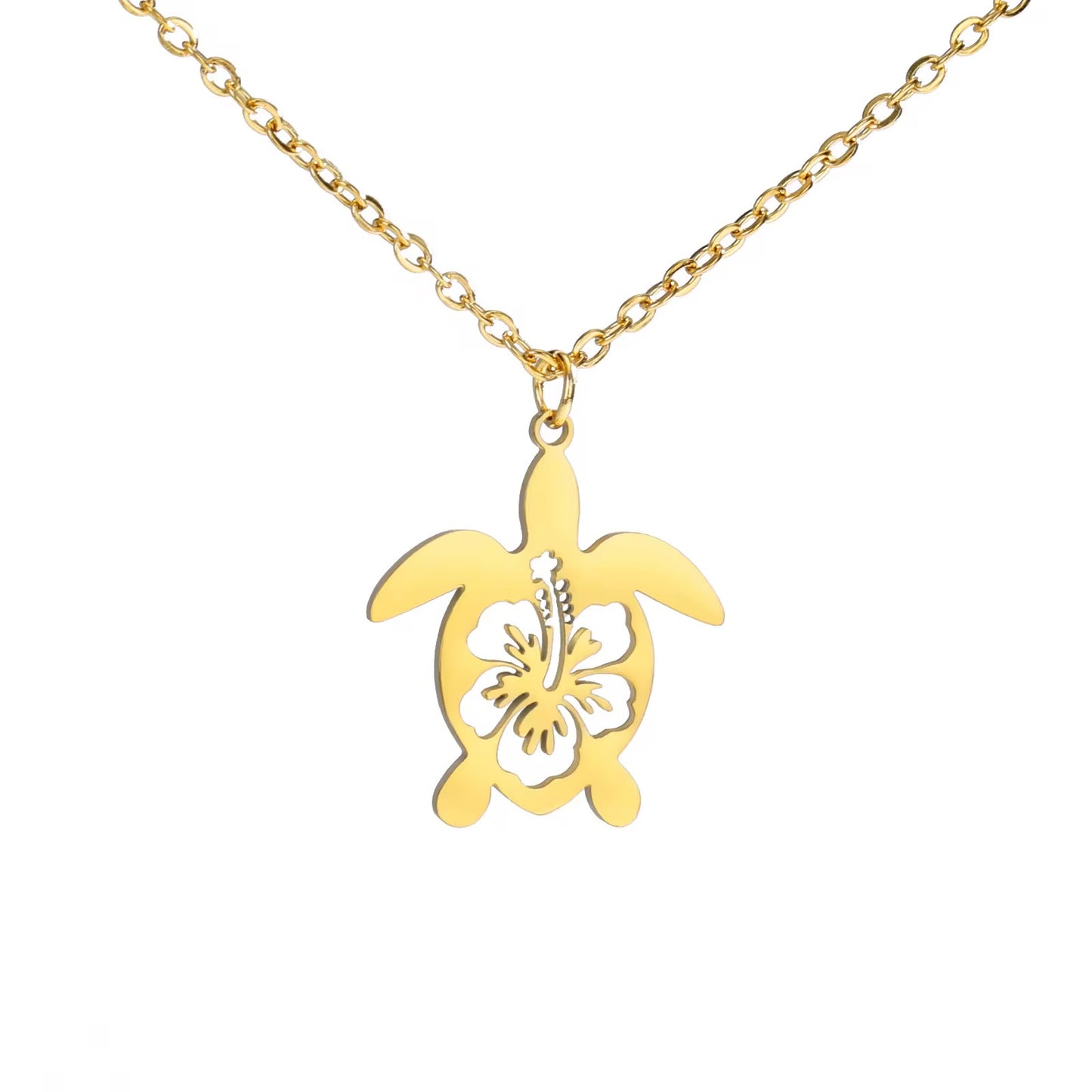 Stainless Steel Turtle Hibiscus Design Necklace