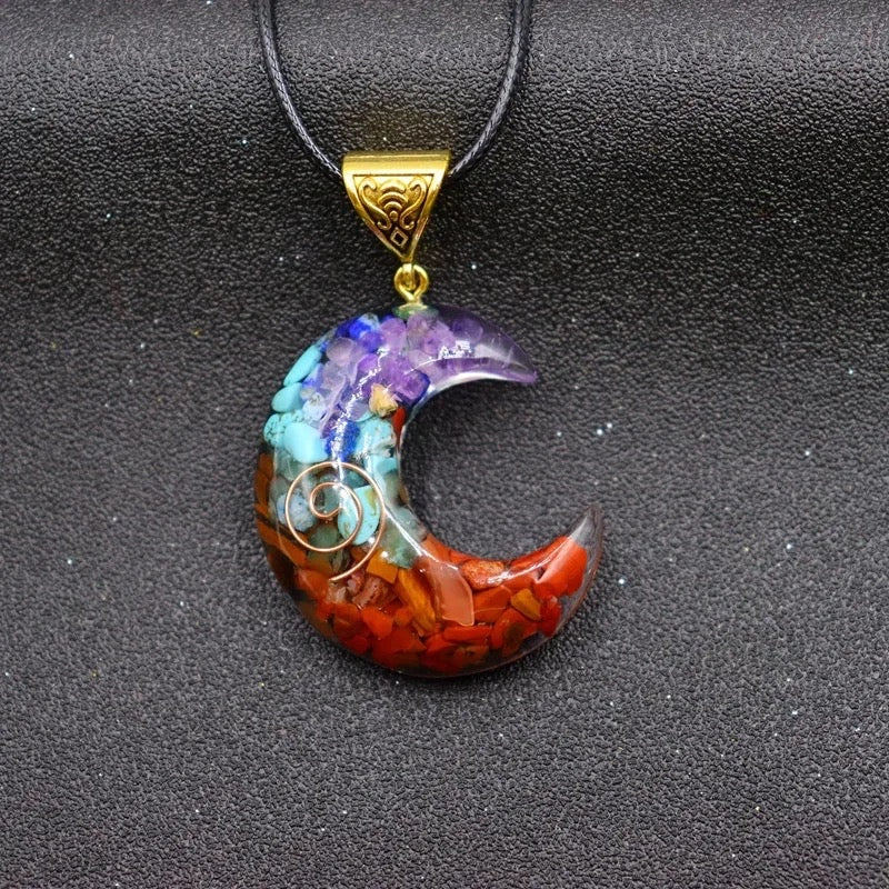 7 Chakra Moon / Crescent Copper Infused Necklace