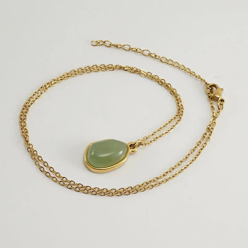 Dainty Stainless Steel Green Aventurine Necklace