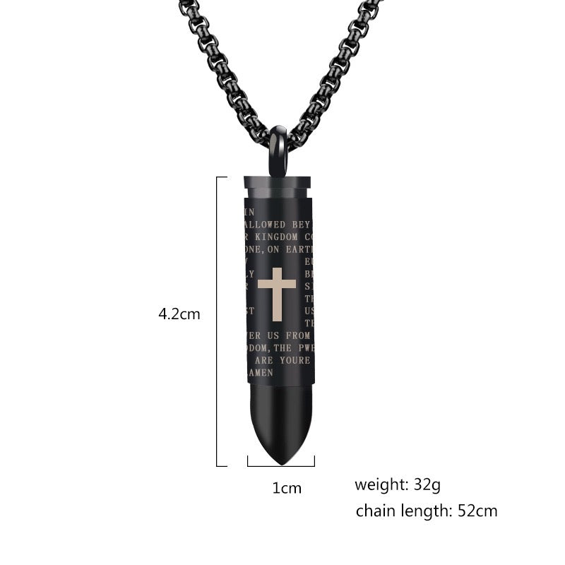 Stainless Steel Bullet Capsule Prayer Necklace